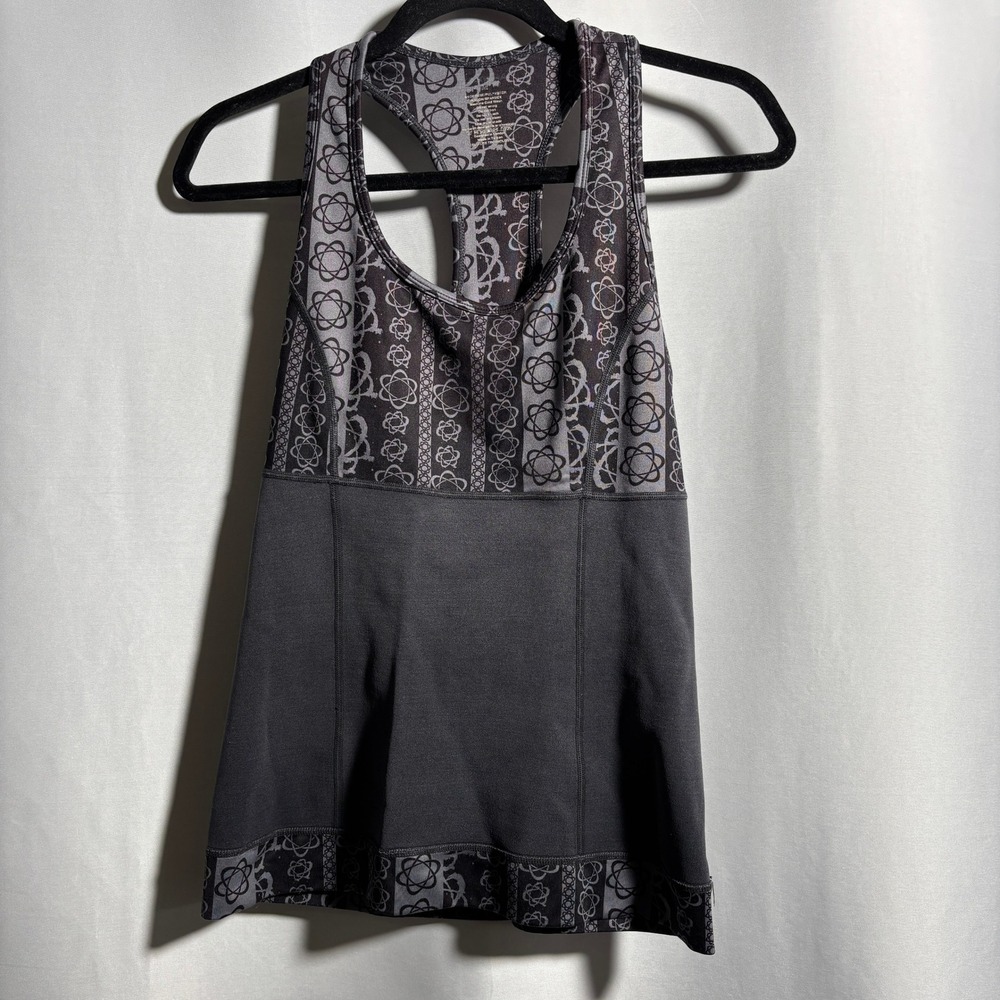 Zaggora "Atomica" Calorie-Burn Hot‎ Tank Sz M Black Gray Atom Print